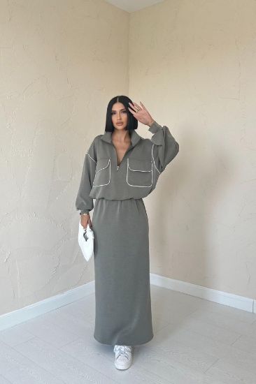 Haki Biyeli Sweatshirt Ve Etek Takım resmi